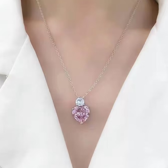 Jewelry - Silver Necklace with Pink Heart Pendant NWOT